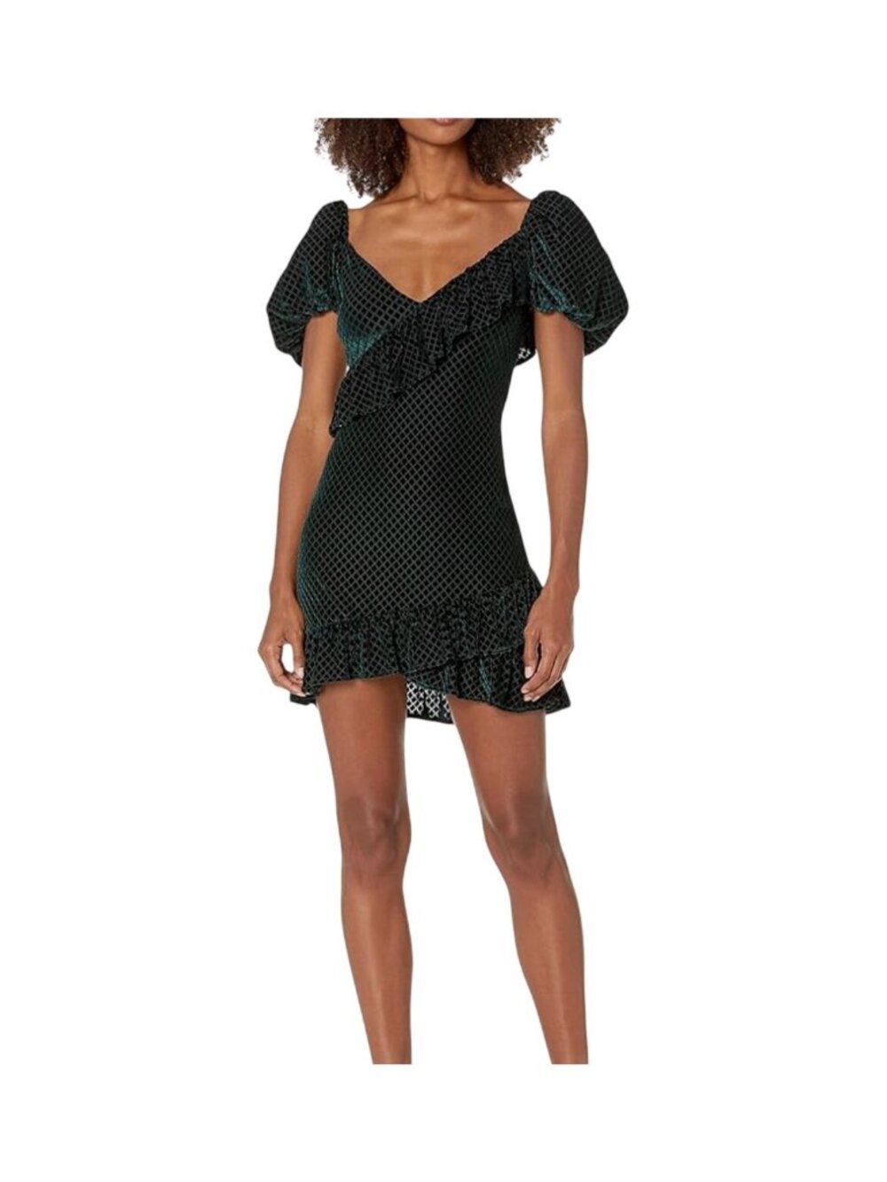 House of Harlow x Revolve Medinah Mini Dress Puff Sleeve Ruffle Velvet Sz MED